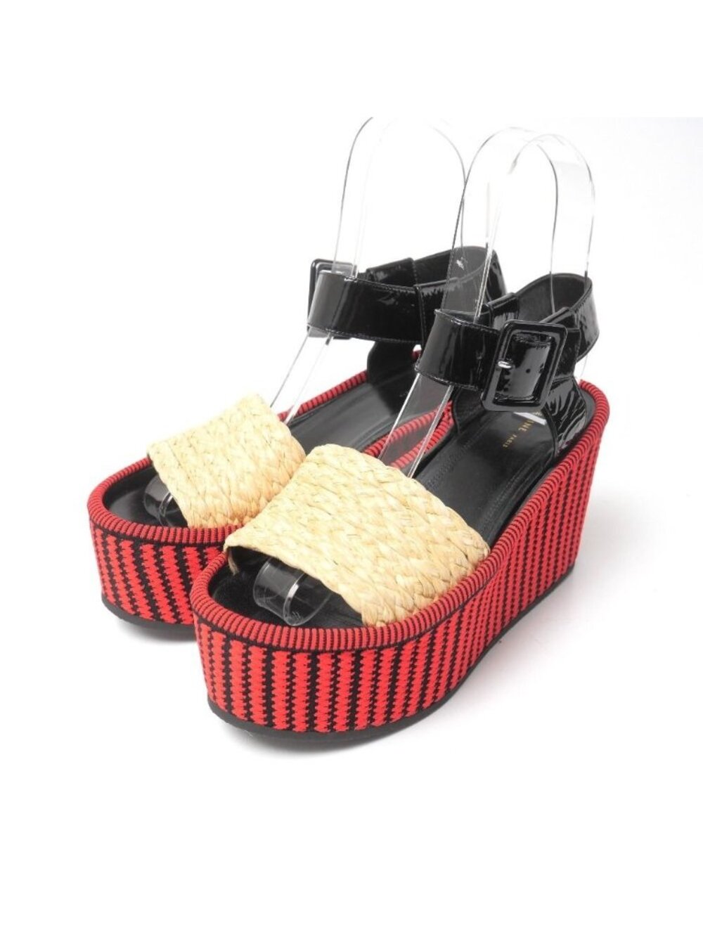 Celine Sandals 36.5 Phoebe Philo Era Wedge Thick Sole Ankle Strap Red Black